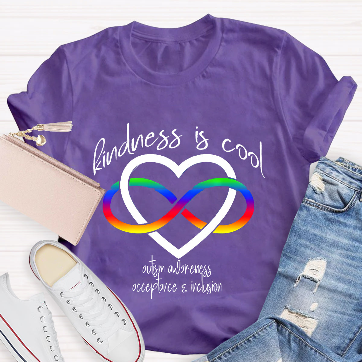 Kindness is Cool Autism Infinity Heart Rainbow T-Shirt
