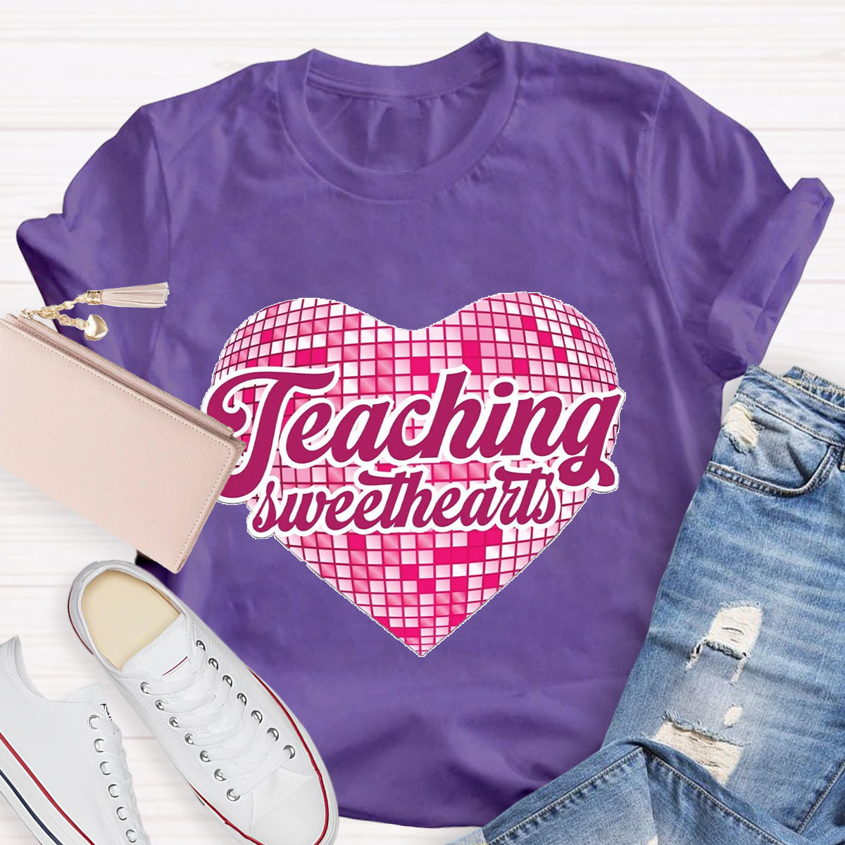 Teaching Sweethearts Pink Plaid Heart T-Shirt