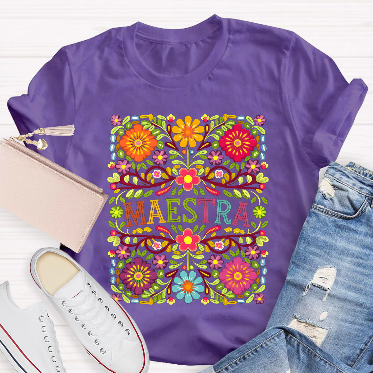 Vintage Floral Maestra Bilingual Teacher T-Shirt