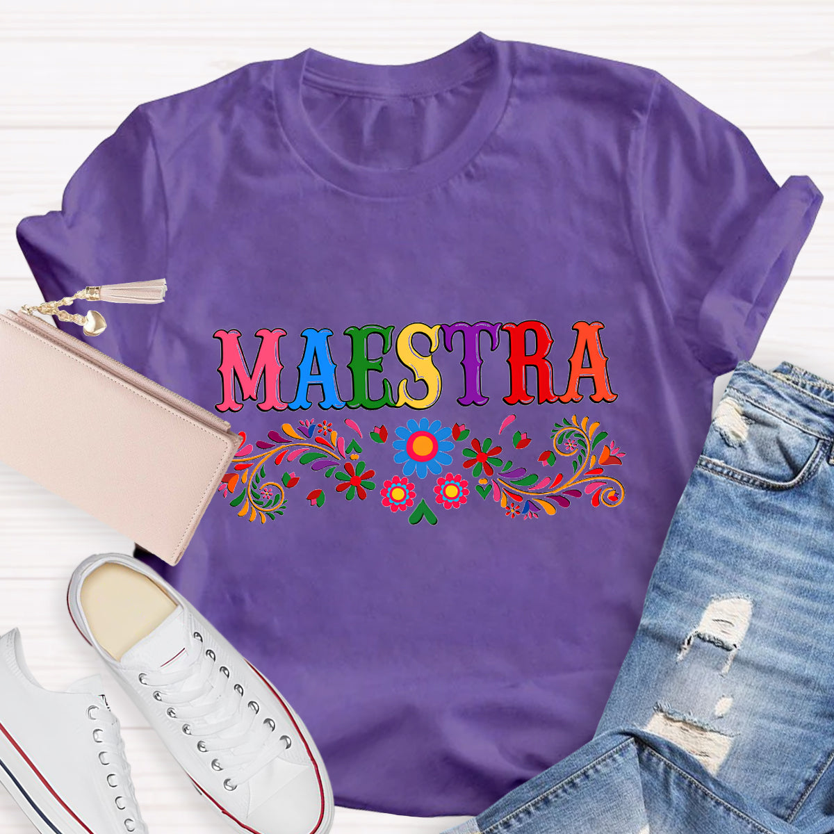 Maestra Blue Flower Teacher T-Shirt