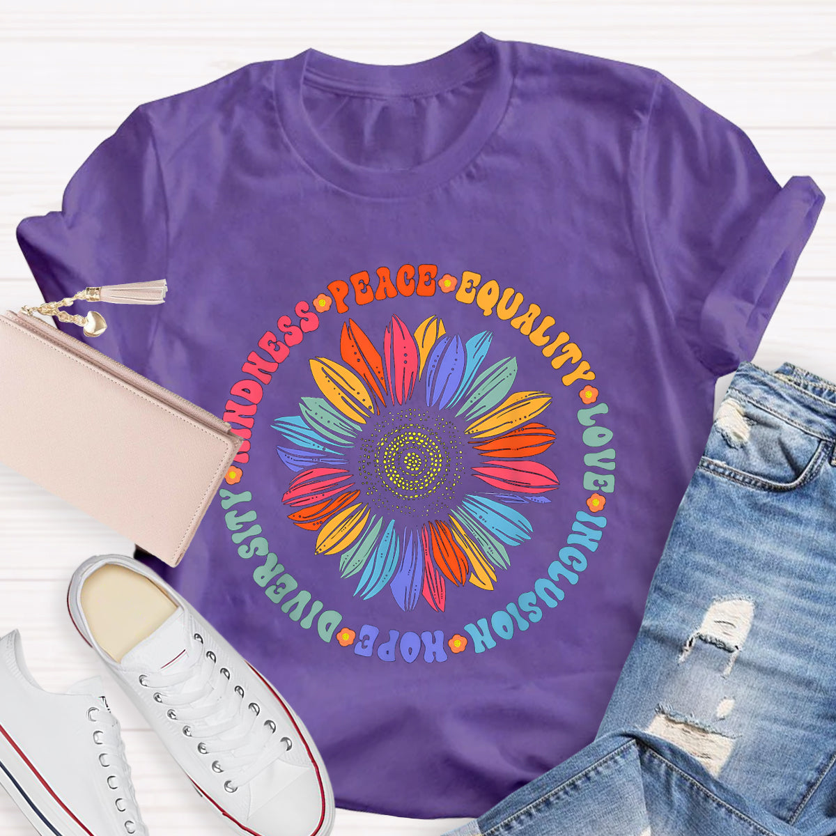 Kindness Peace Hope Sunflower Teacher T-Shirt
