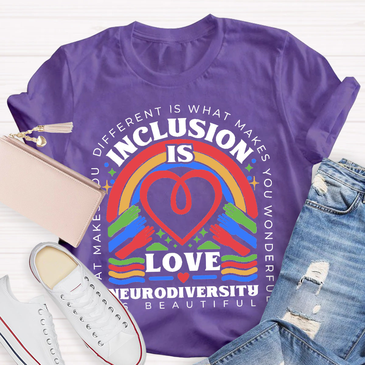 Inclusion Is Love Neurodiversity Teacher T-Shirt