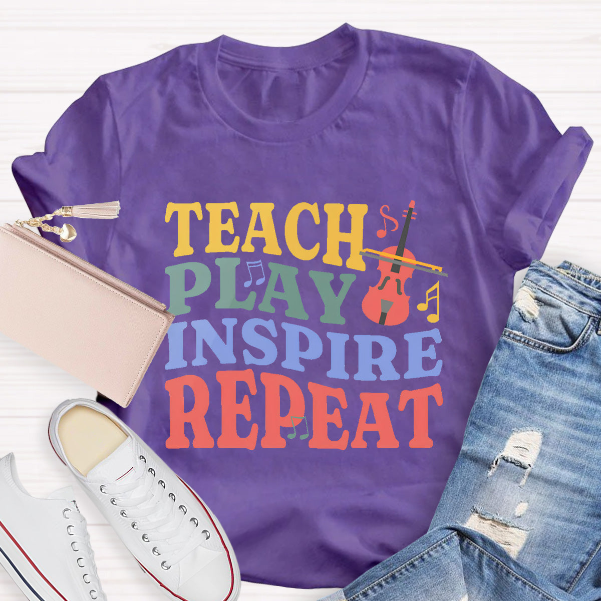 Teach Play Inspire Repeat Teacher T-Shirt