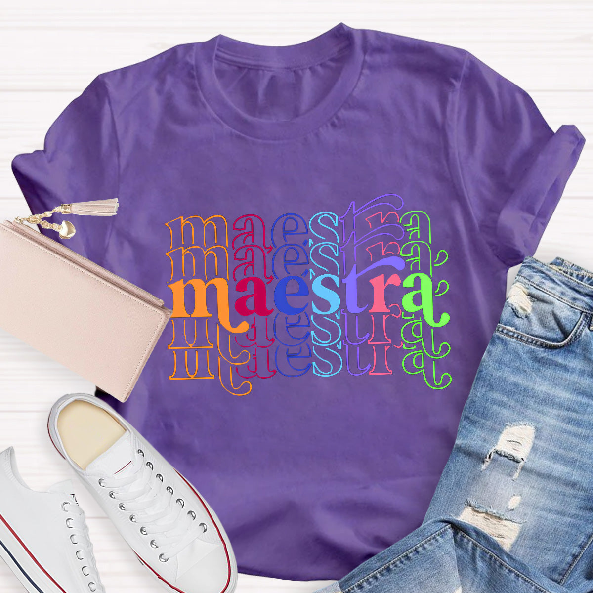 Maestra Colorful Letters Teacher T-Shirt
