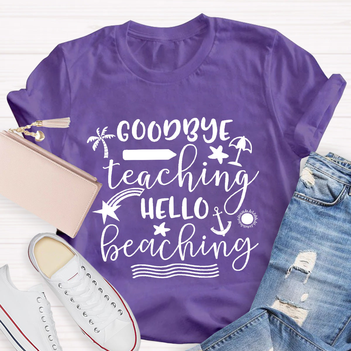 Goodbye Teaching Hello Beaching Teacher T-Shirt
