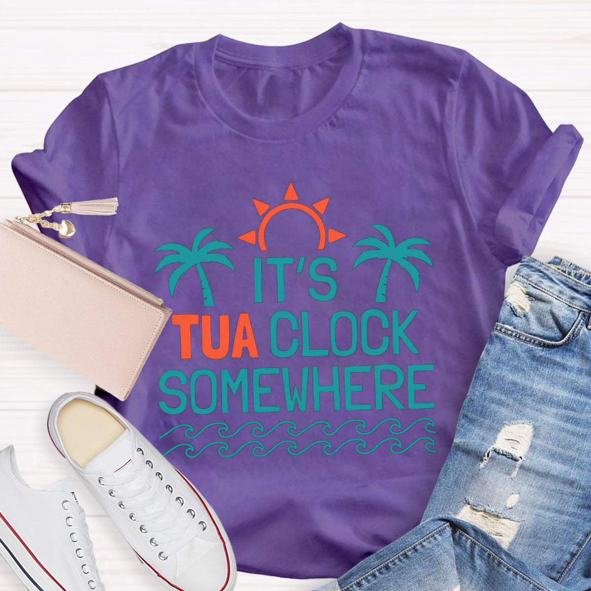 It's Tua Clock Somewhere Summer Beach Funny Retirement T-Shirt