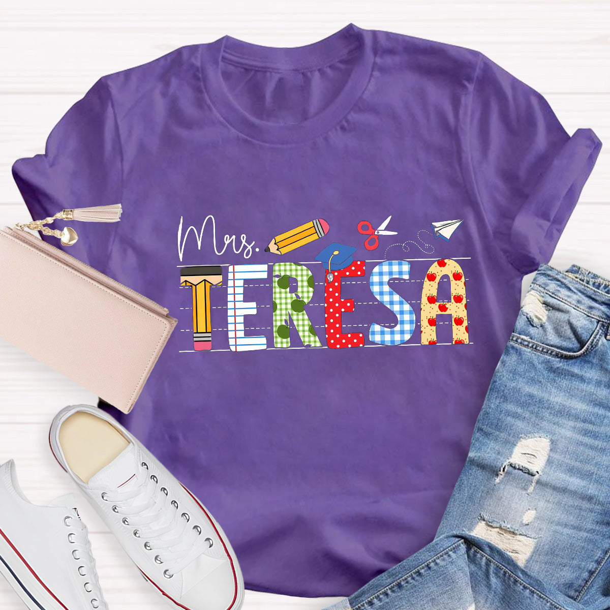 Personalized Name Paper Airplane Teacher T-Shirt