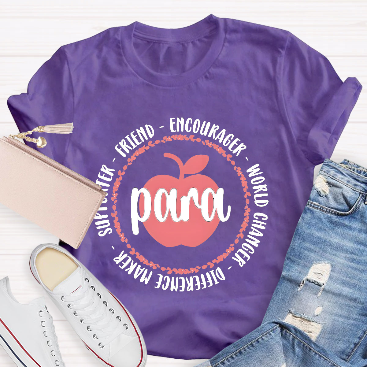 Para Encourage World Changer Pink Apple Teacher T-Shirt