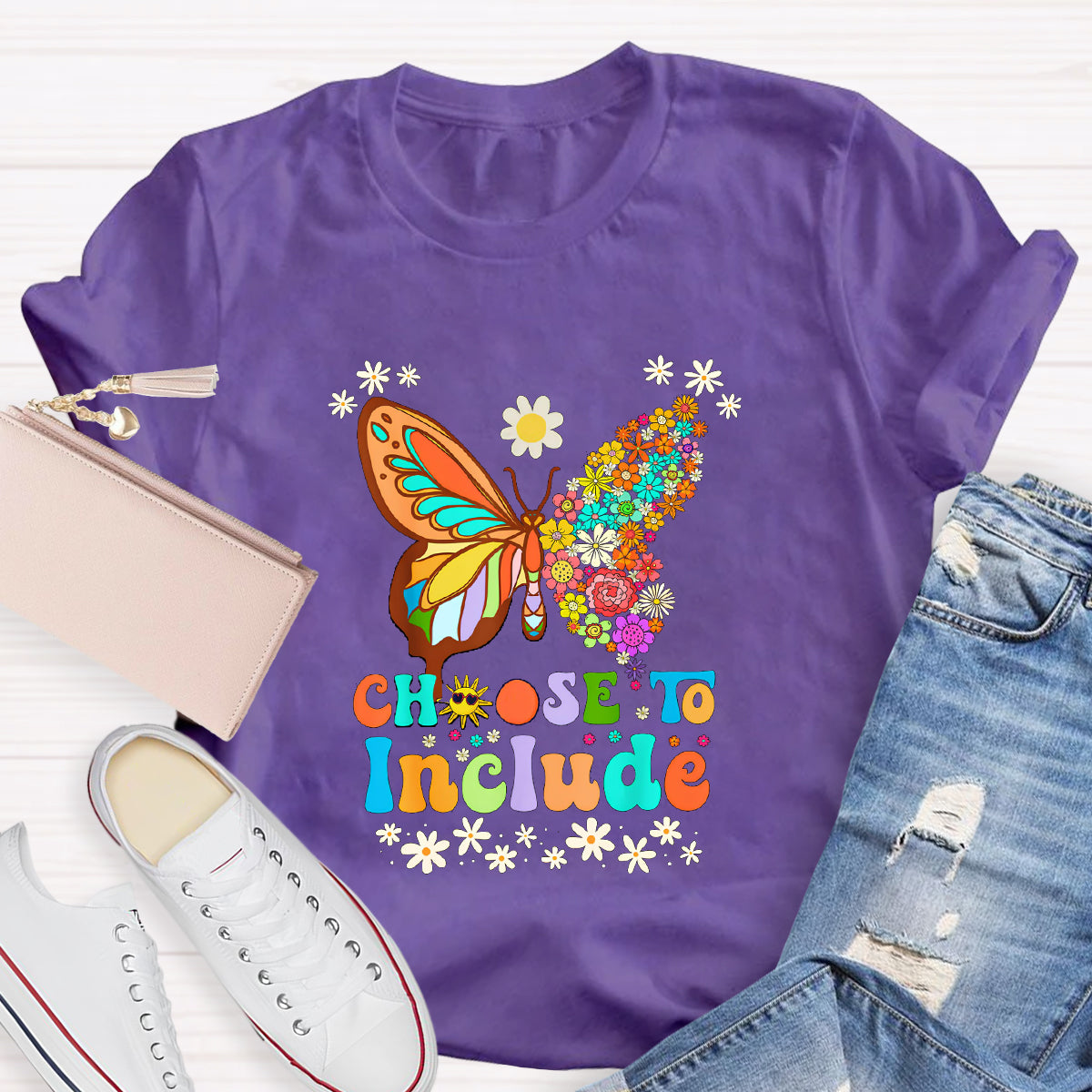 Choose To Include Floral Butterfly Teacher T-Shirt