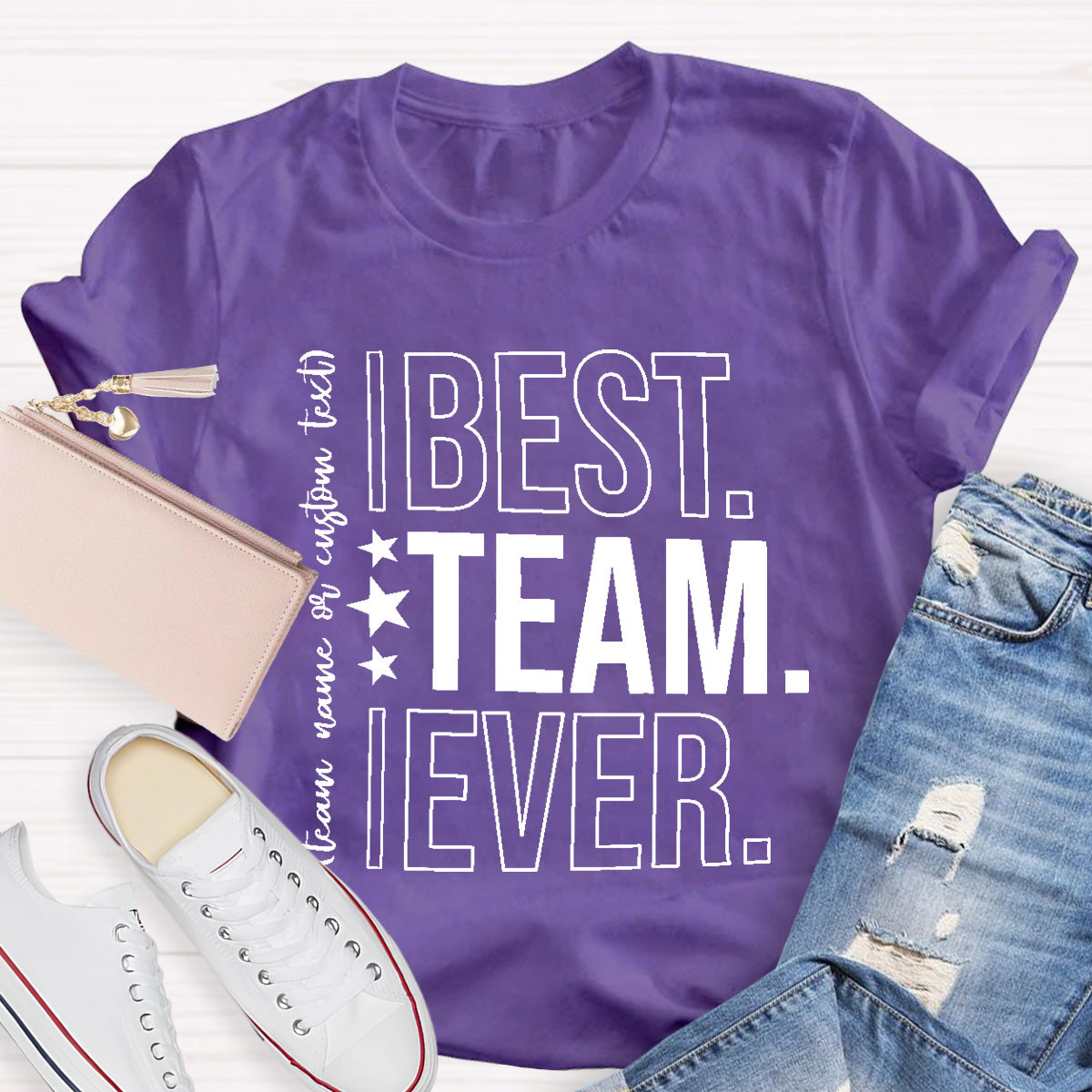 Personalized Best Team Ever Star Printed T-Shirt