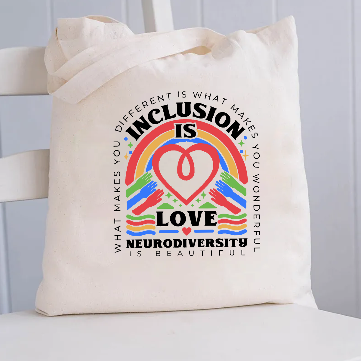 Inclusion Is Love Neurodiversity Canvas Tote Bag