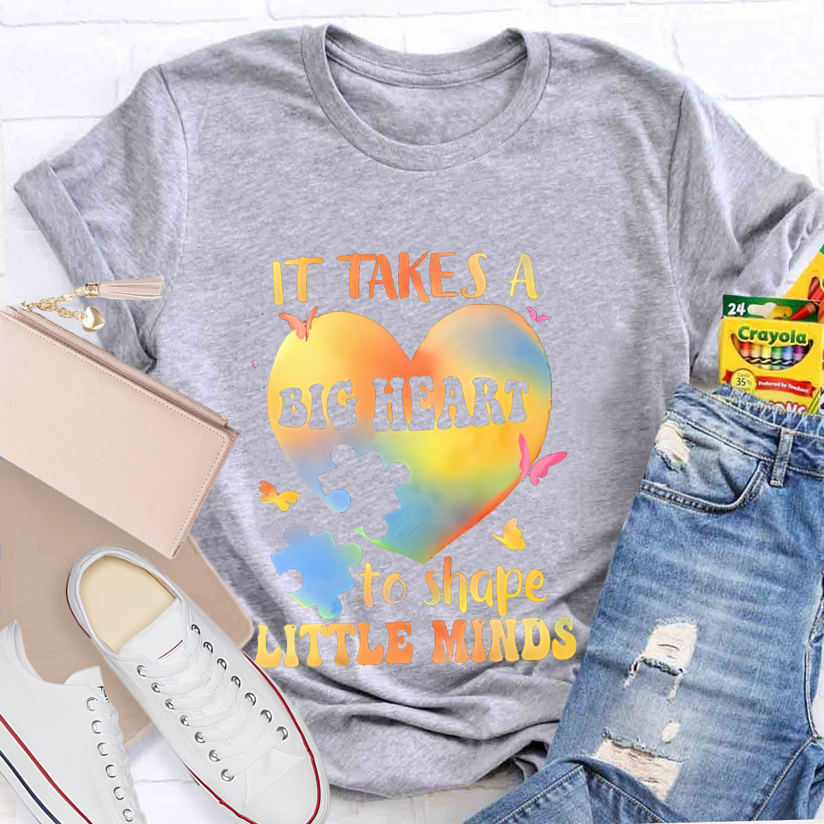 It Takes A  Big Heart To Shape Little Minds Teacher T-Shirt