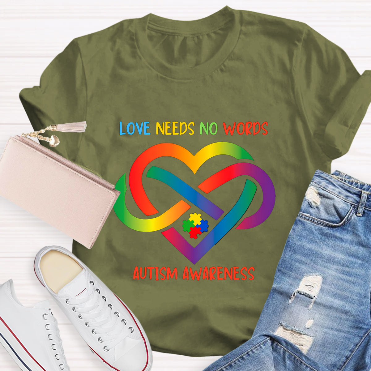 Love Needs No Words Colorful Heart Infinity Symbol T-Shirt