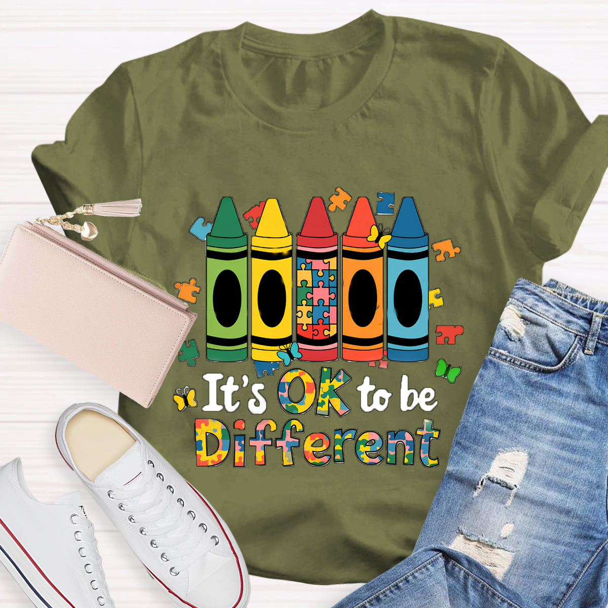 It's Ok To Be Different Colored Crayons T-Shirt
