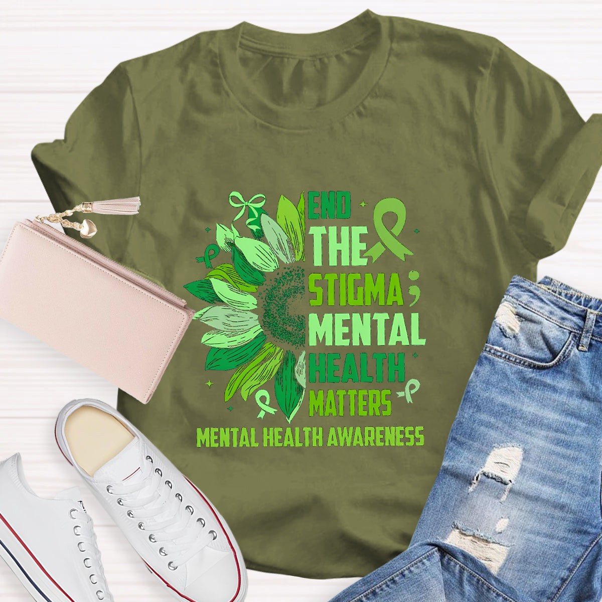 End The Stigma Mental Health Matters Teacher T-Shirt
