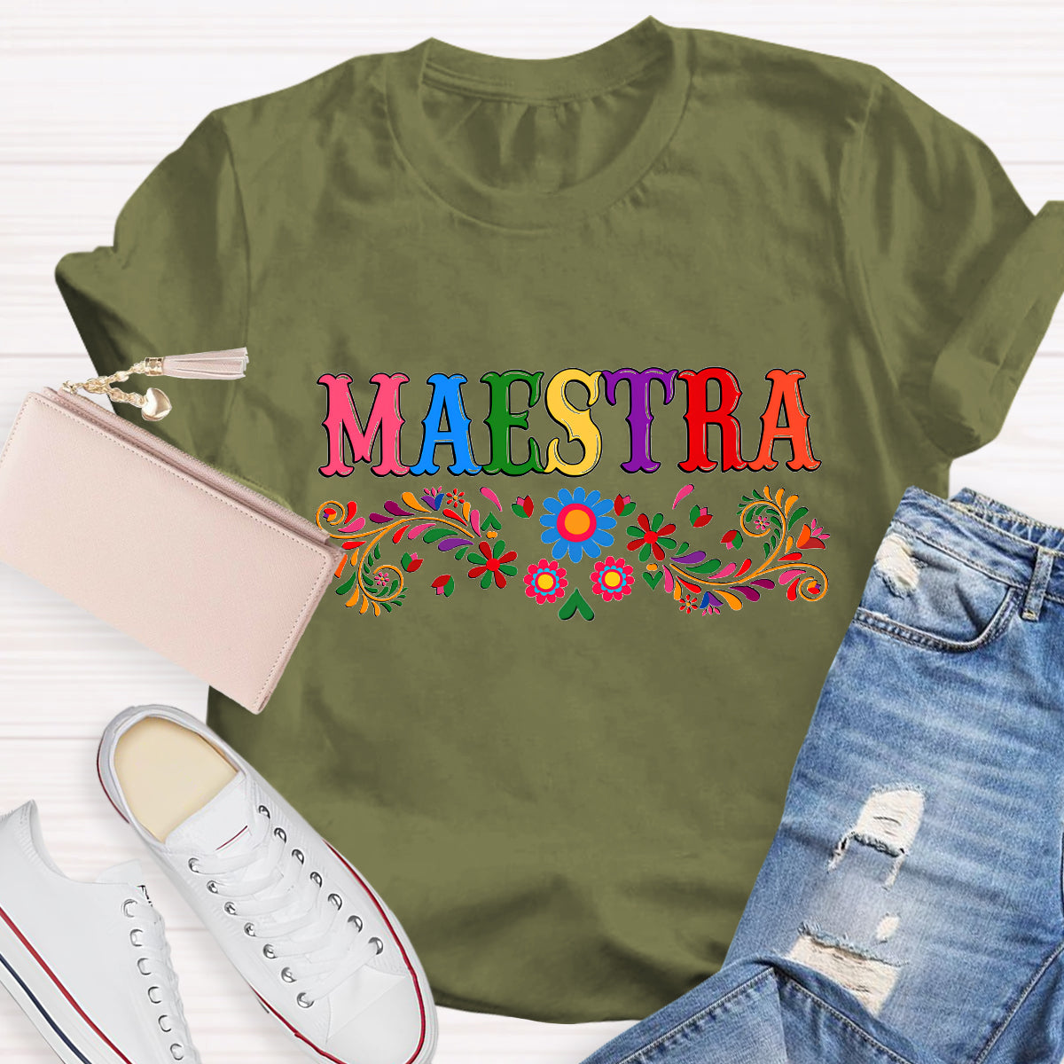 Maestra Blue Flower Teacher T-Shirt