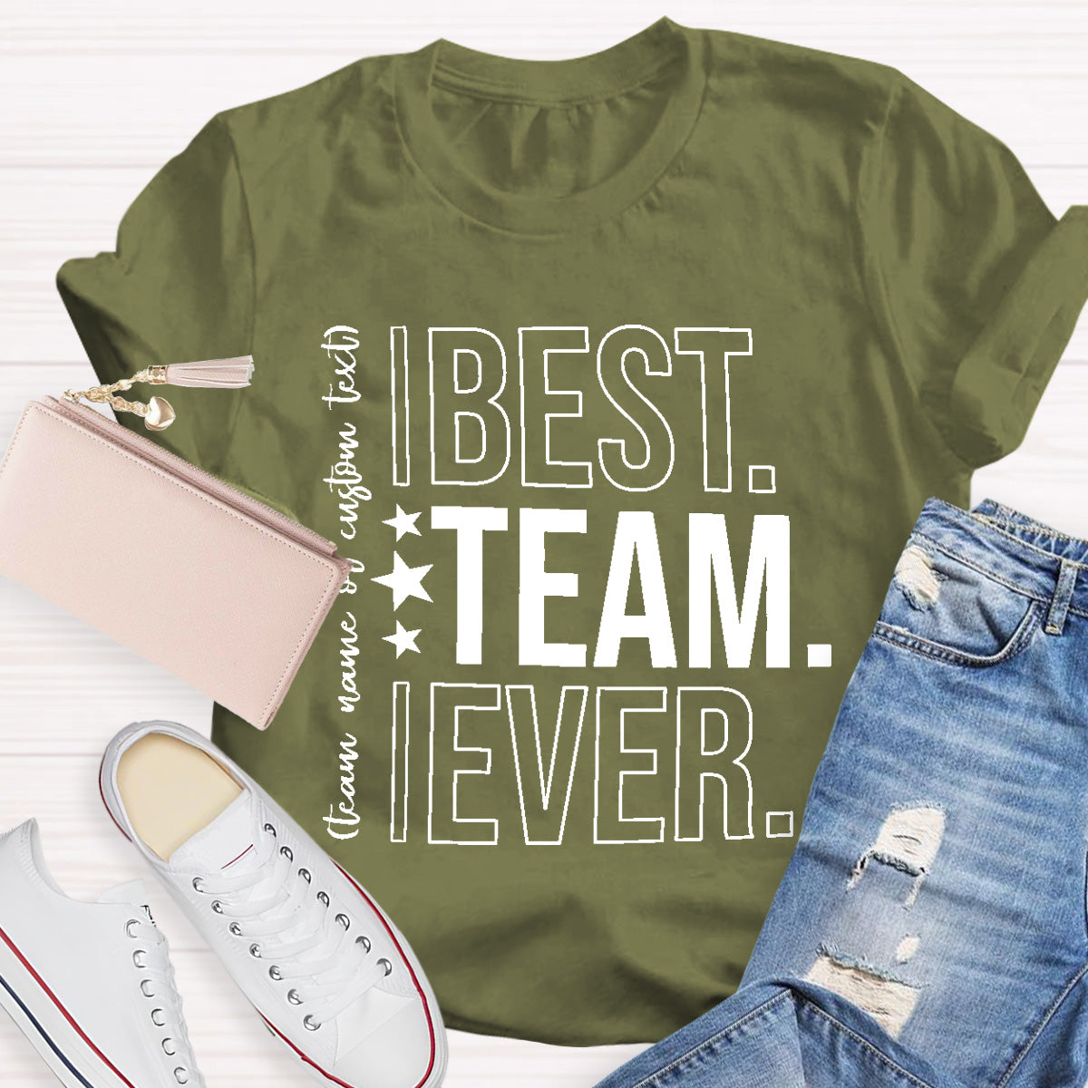 Personalized Best Team Ever Star Printed T-Shirt