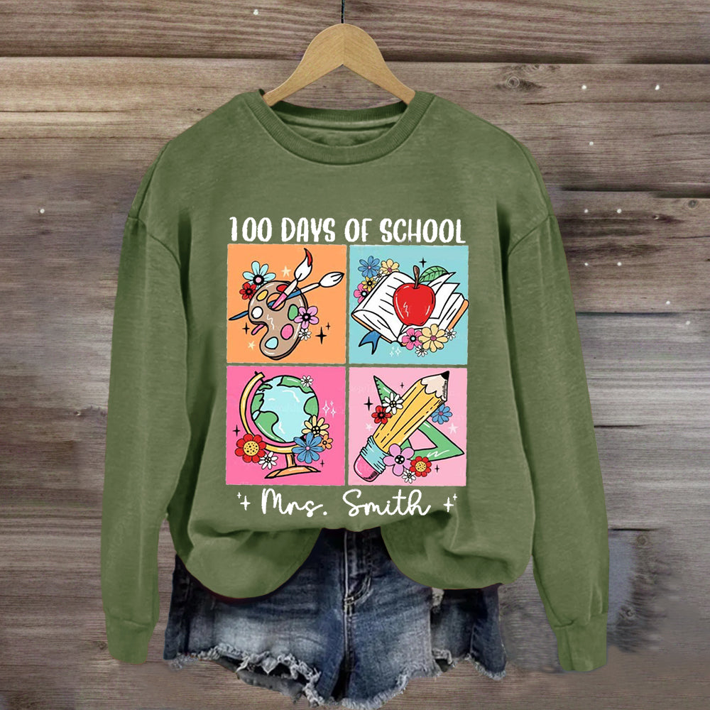 Personalized Name 100 Days Of School Pencil Apple Sweatshirt