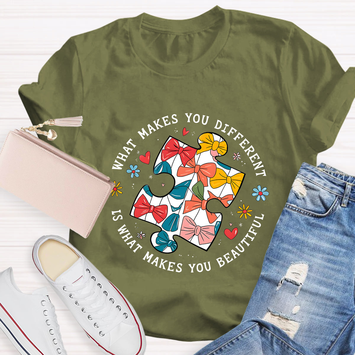 What Makes You Different Is What Make You Beautiful Bow Puzzle T-Shirt
