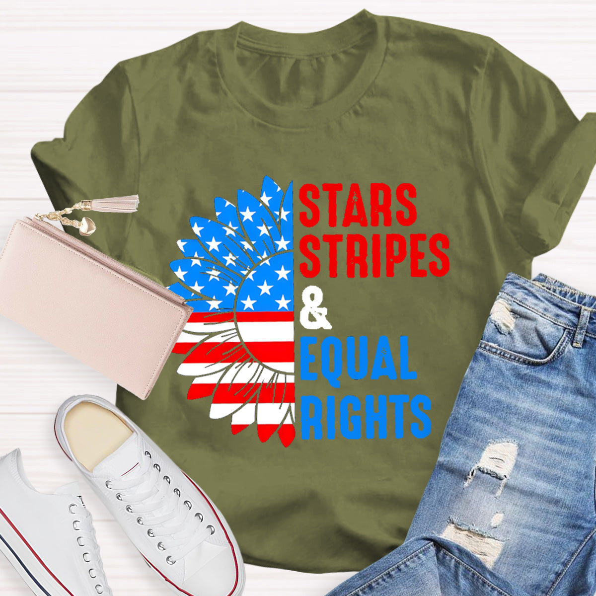 Stars Stripes And Equal Rights Sunflower Teacher T-Shirt