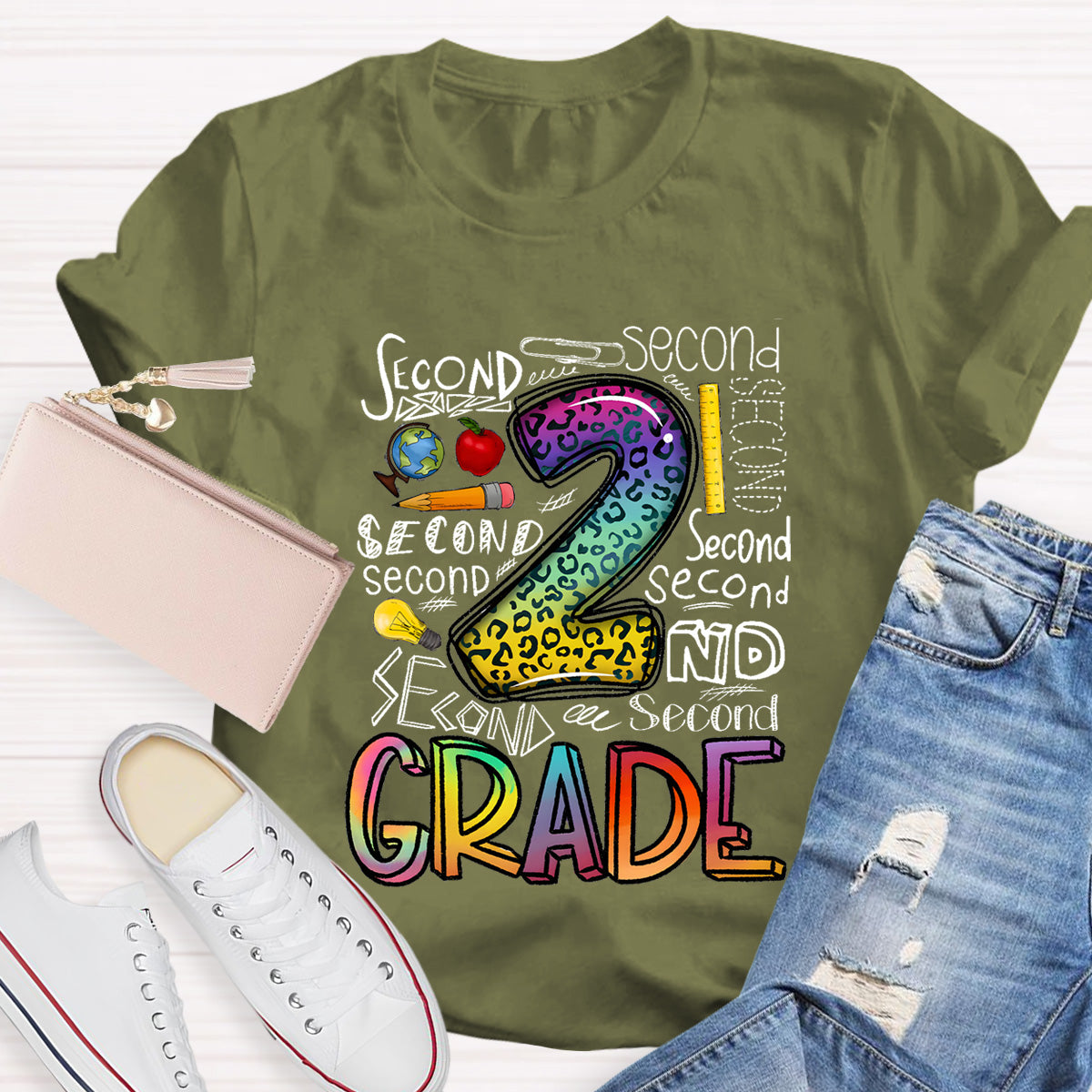 Personalized Grade Leopard  2nd Grade Teacher T-Shirt