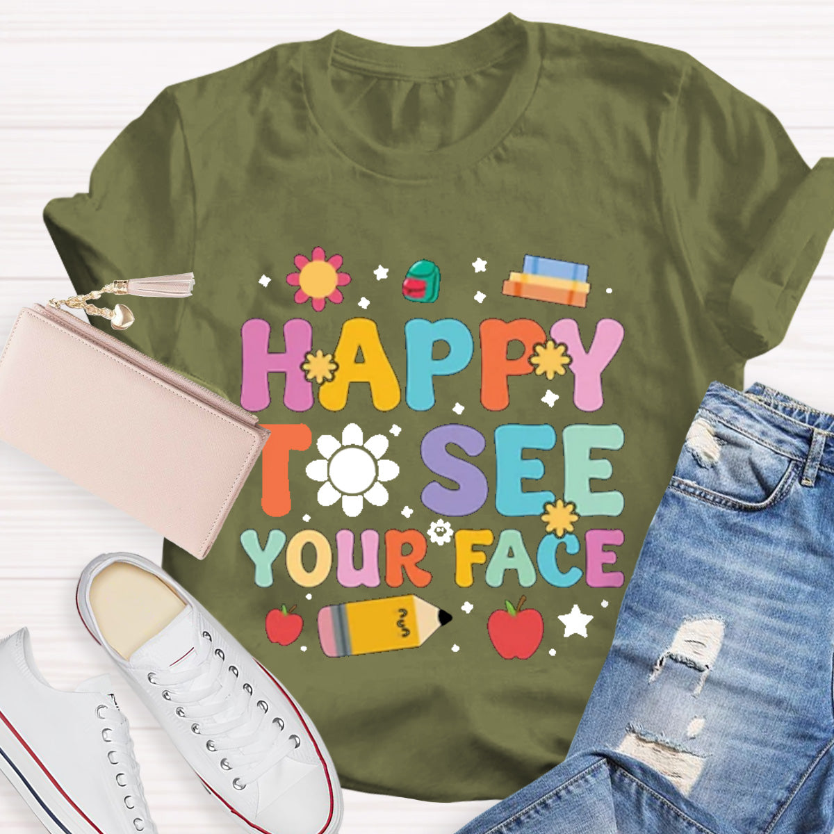 Happy To See Your Face Red Apple Teacher T-Shirt