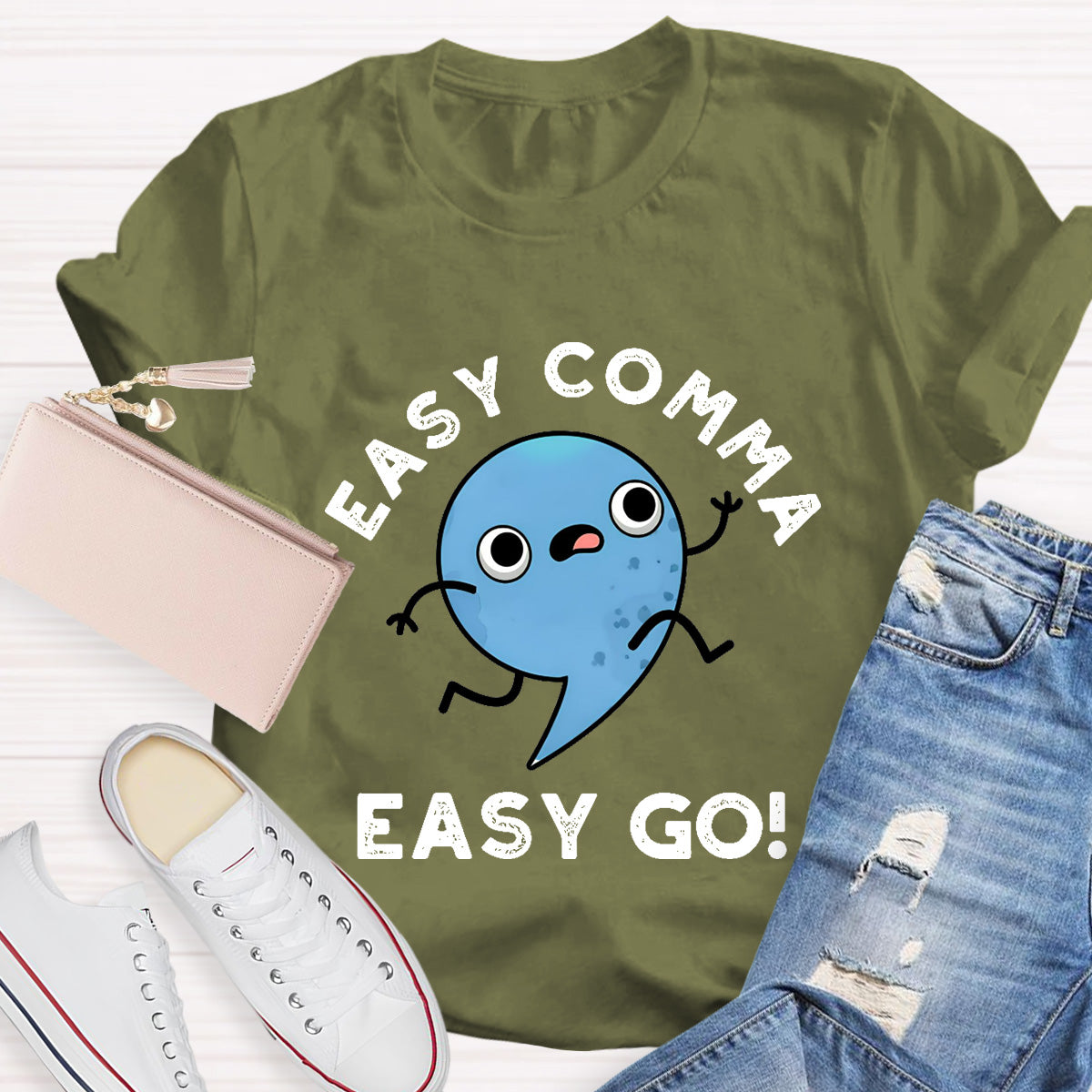 Easy Comma Easy Go  Teacher T-Shirt