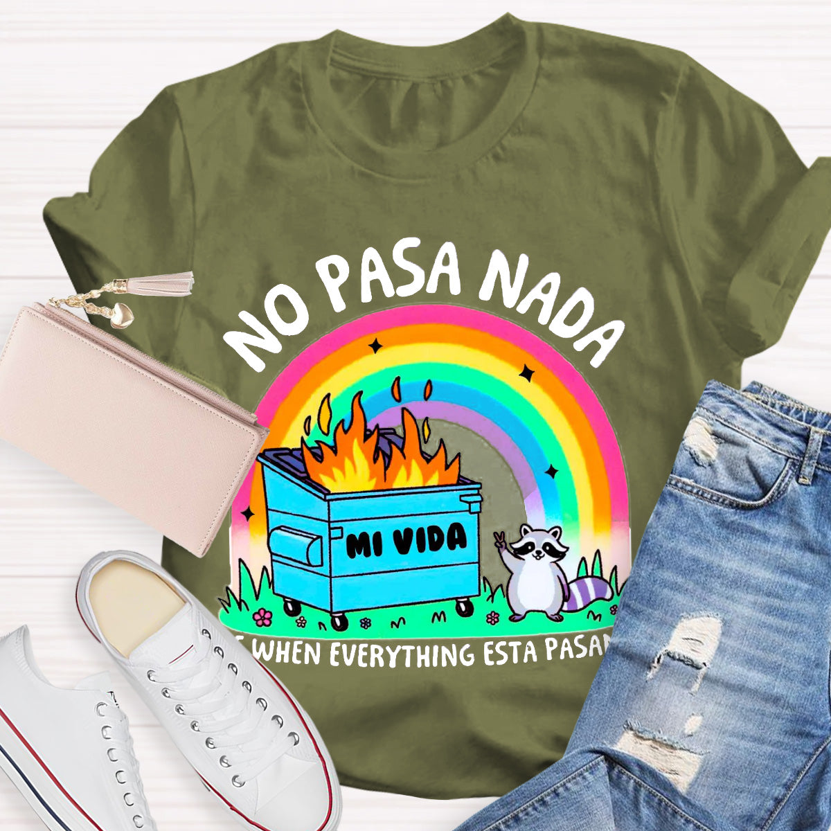 No Pasa Nada  Rainbow Teacher T-Shirt