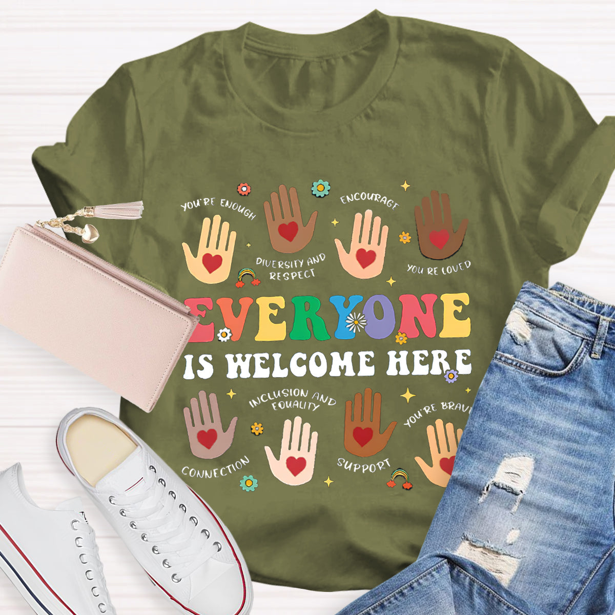 Everyone Is Welcome Here Teacher T-Shirt