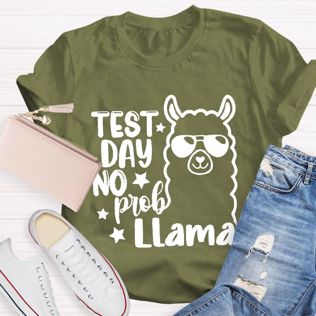 Test Day No Prob Llama Teacher T-Shirt