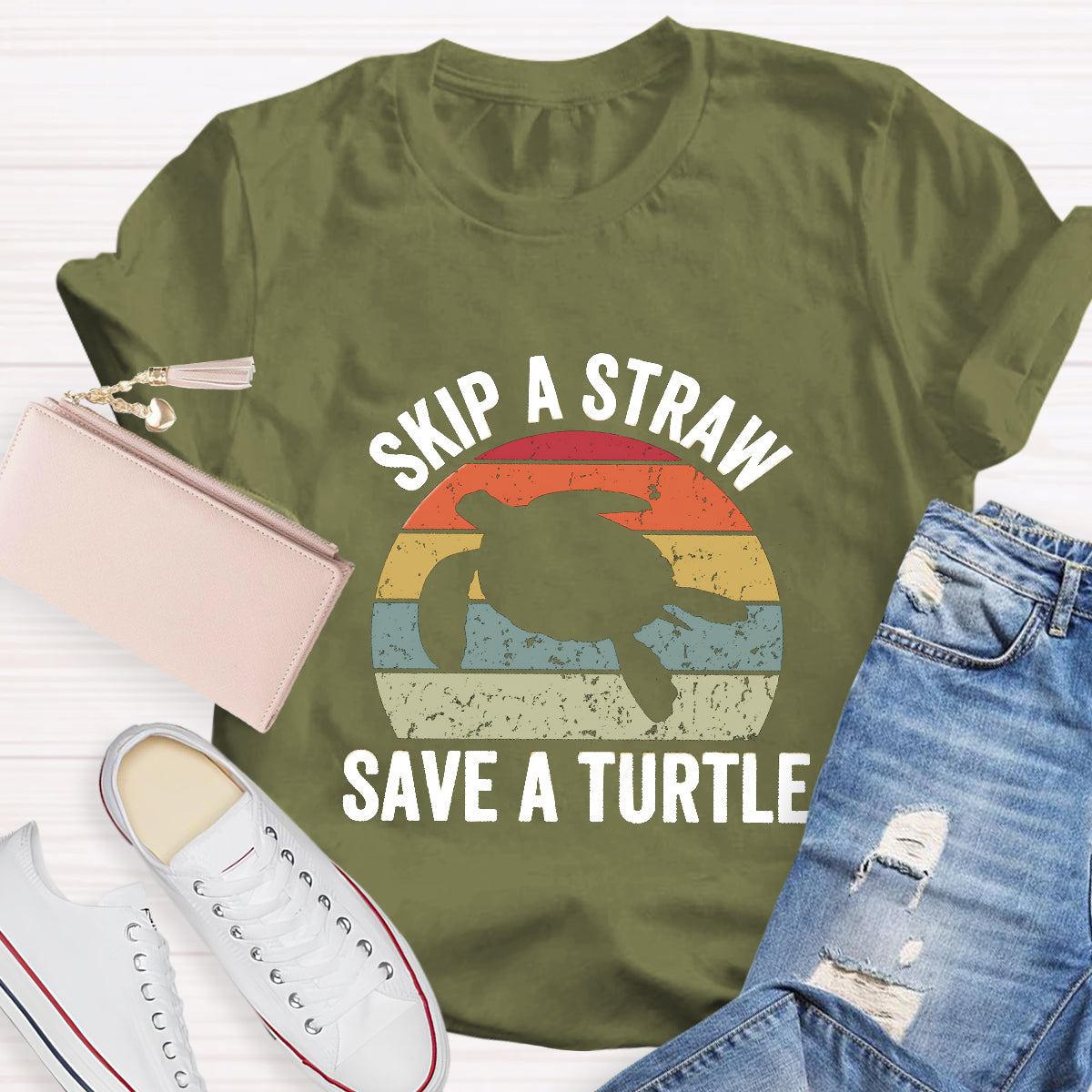 Skip A Straw Save A Turtle Earth Day T-Shirt