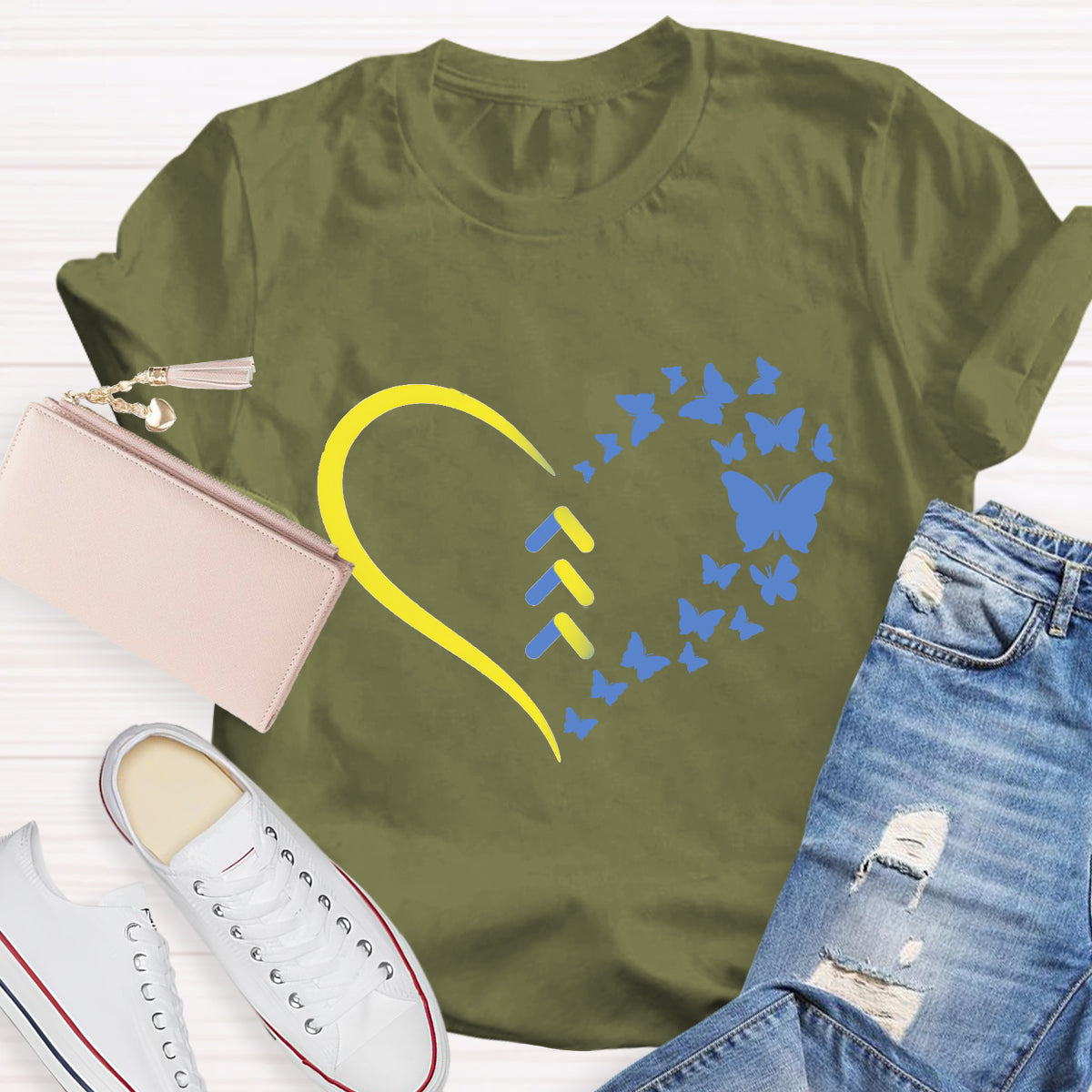 Blue Butterfly World Down Syndrome 3.21 Day T-Shirt
