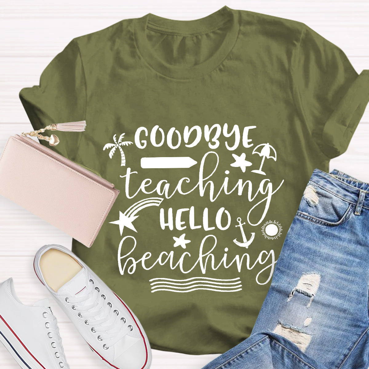 Goodbye Teaching Hello Beaching Teacher T-Shirt