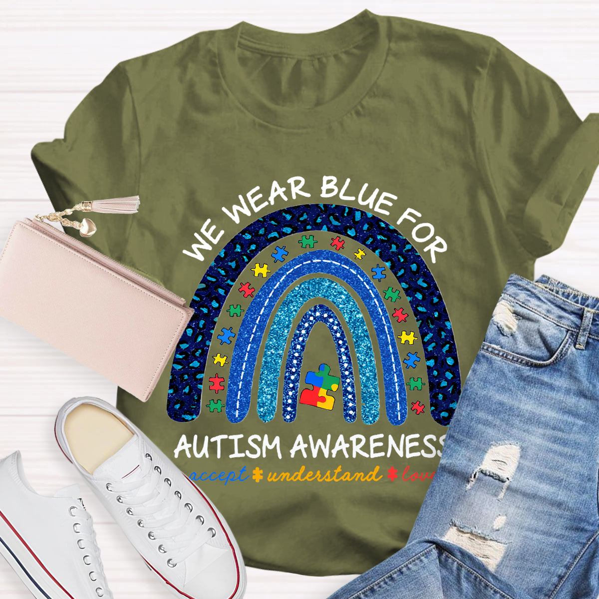 We Wear Blue For Autism Awareness Teacher T-Shirt