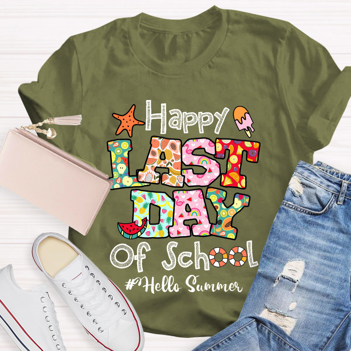Hello Summer Happy Last Day Of School  Teacher T-Shirt
