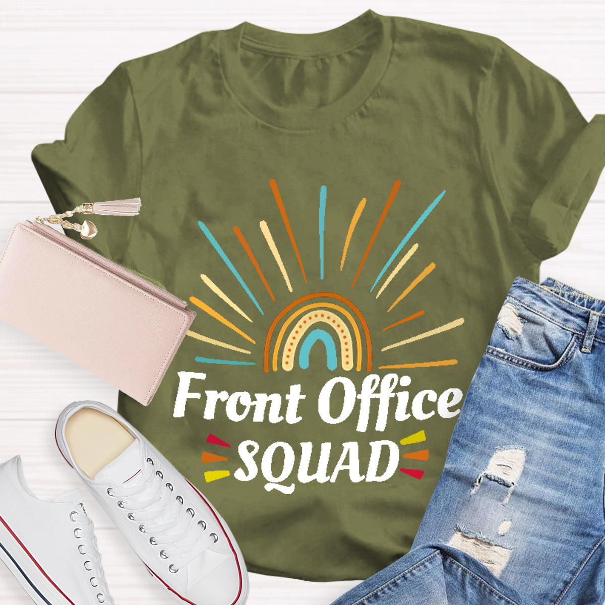 Rainbow Front Office Squad Teacher T-Shirt