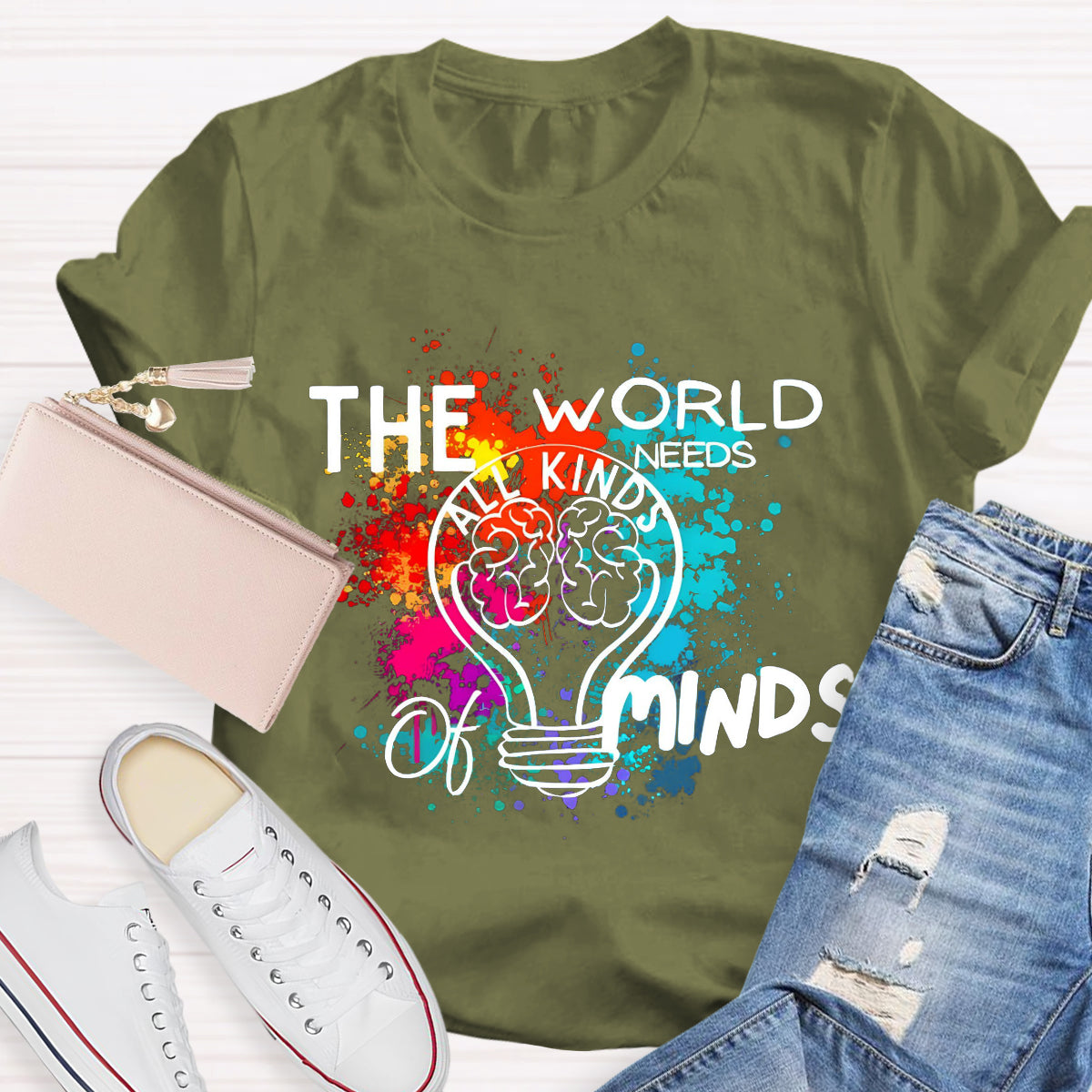 The World Needs All Kinds Of Minds Colorful Brain T-Shirt