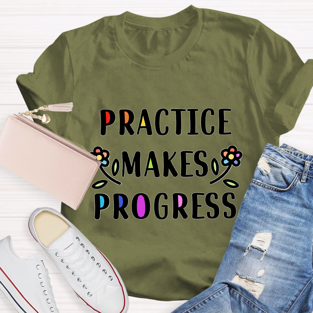 Rainbow Flower Practice Makes Progess T-Shirt