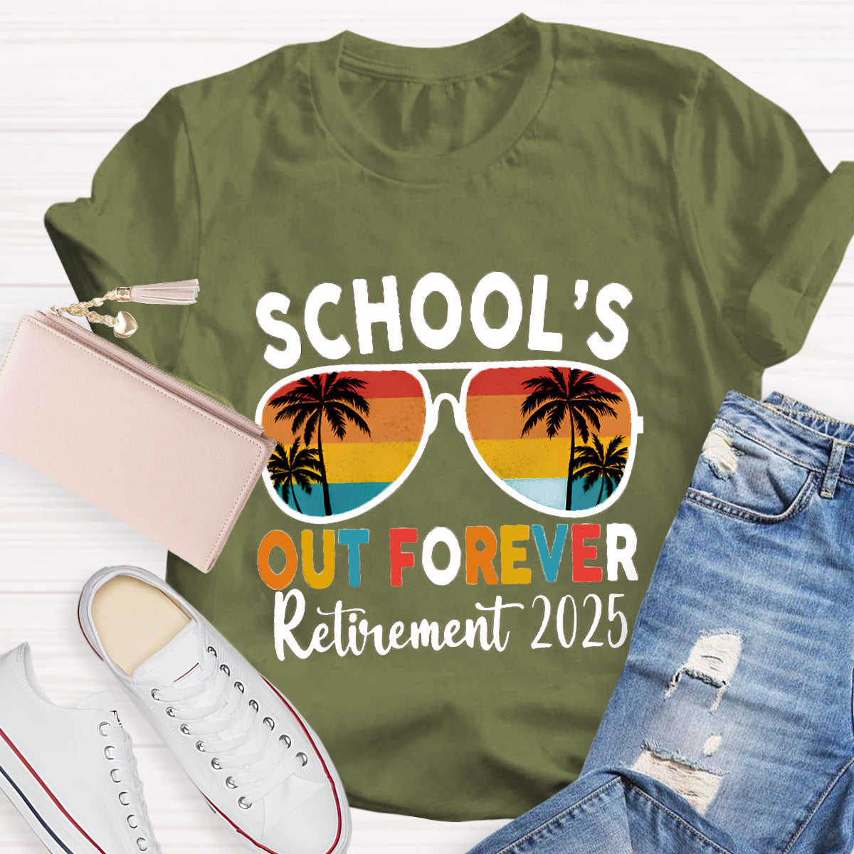 Personalized Retirement Year School's Out Forever Teacher T-Shirt