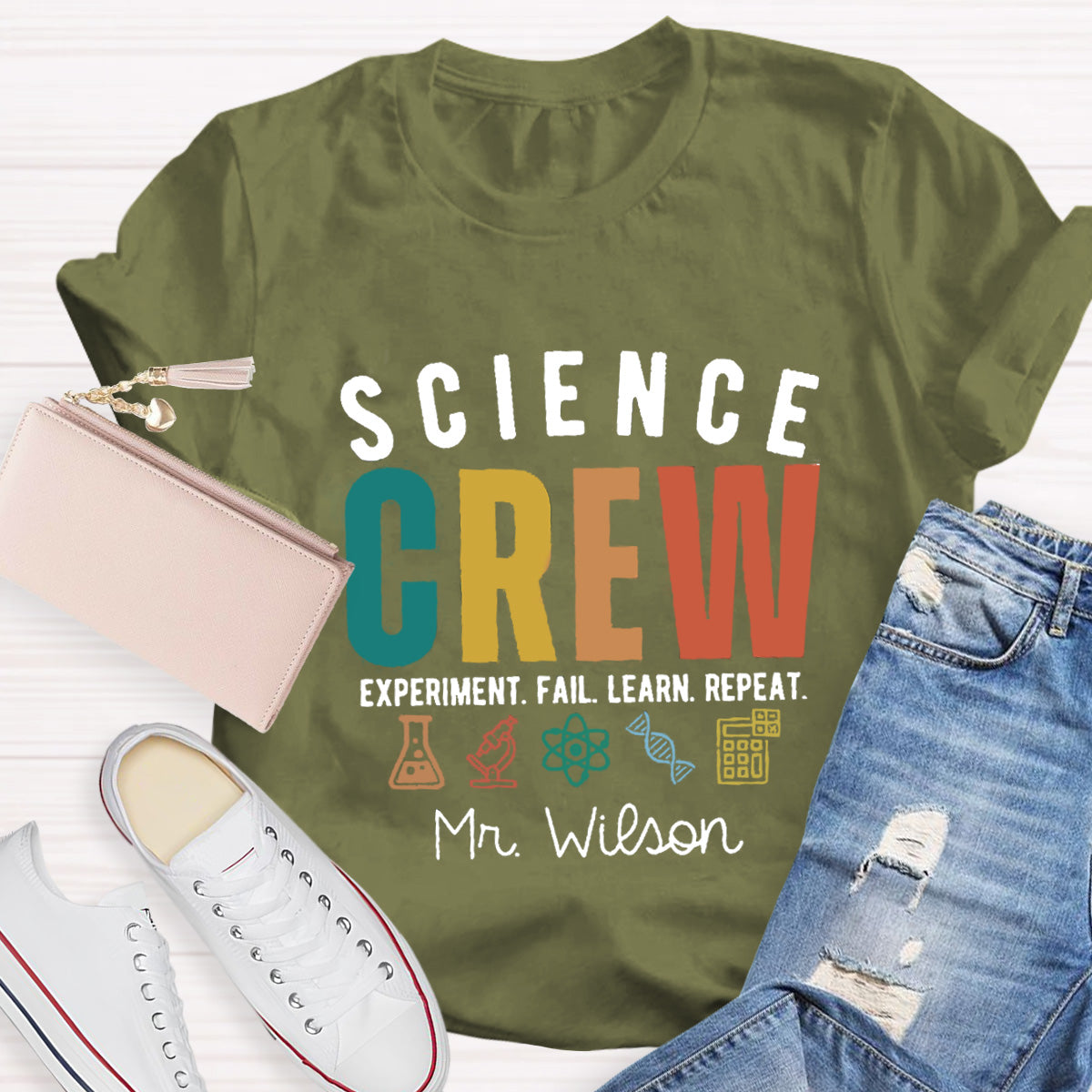 Personalized Name Science Crew Teacher T-Shirt