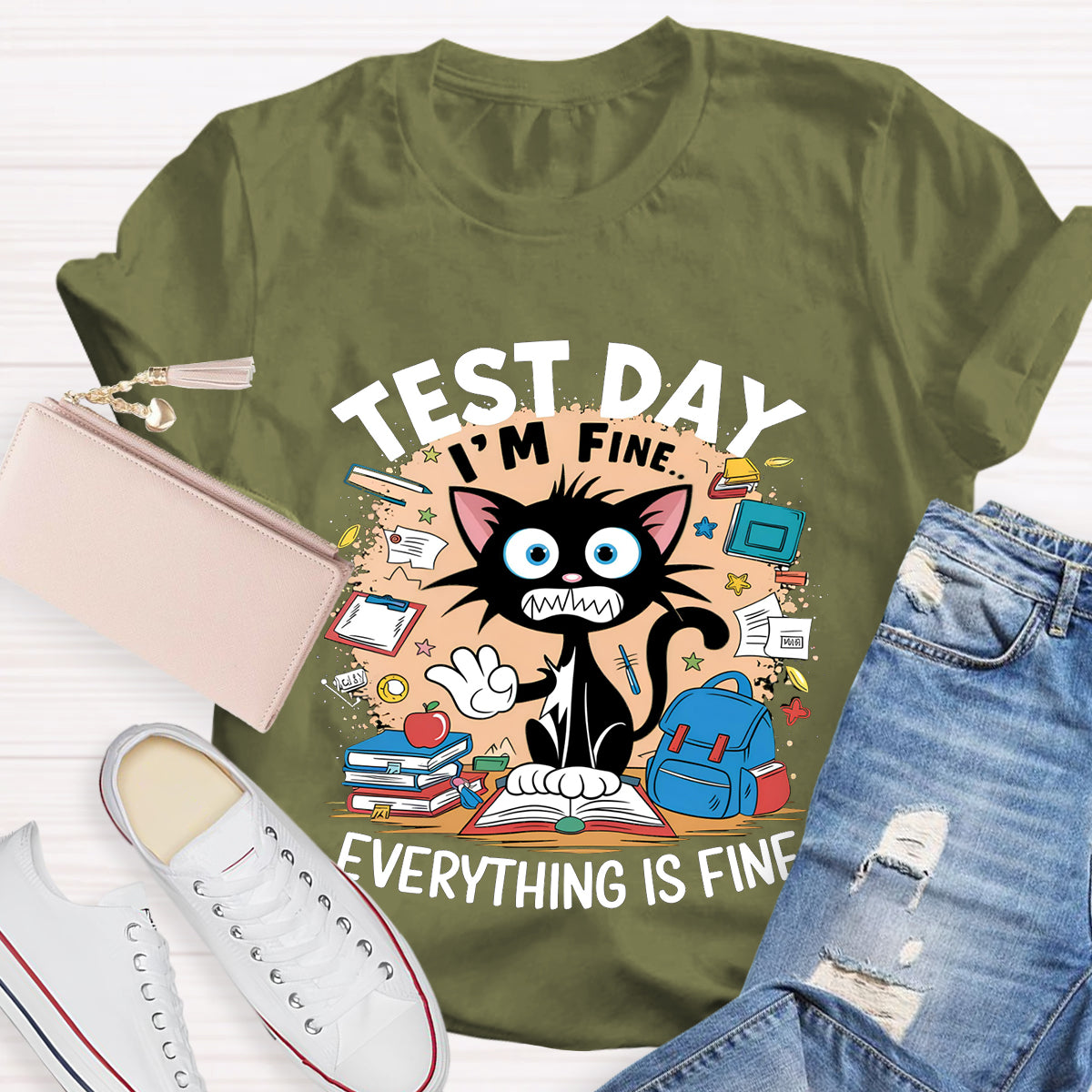 Everything Is Fun Test Day Funny Cat Teacher T-Shirt