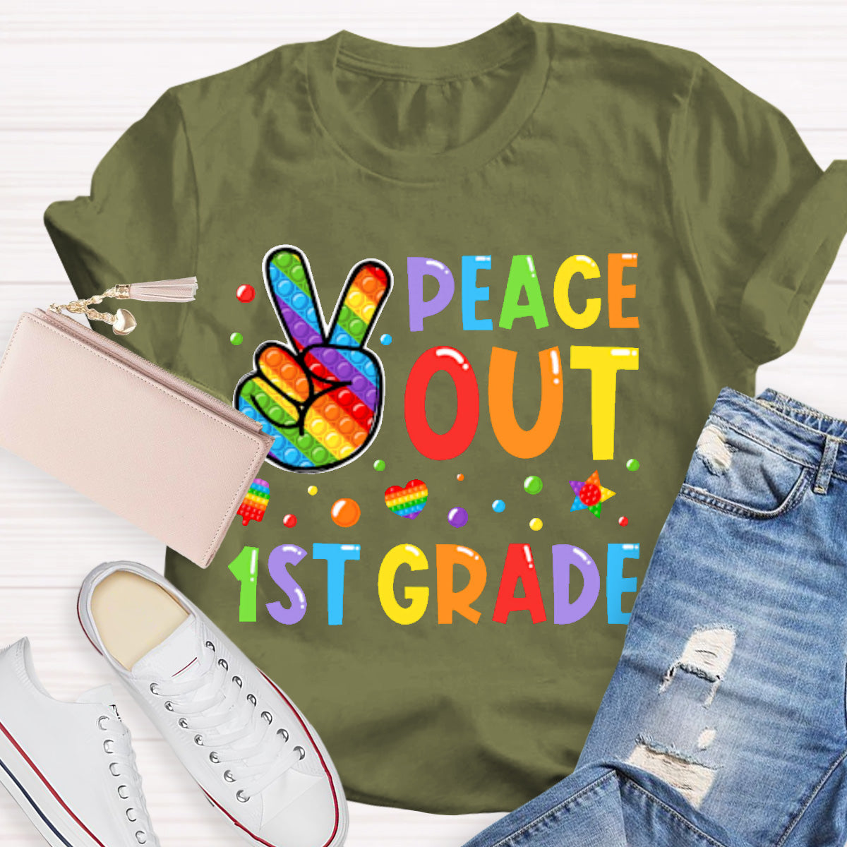 Personalized Grade Peace Out  Teacher T-Shirt