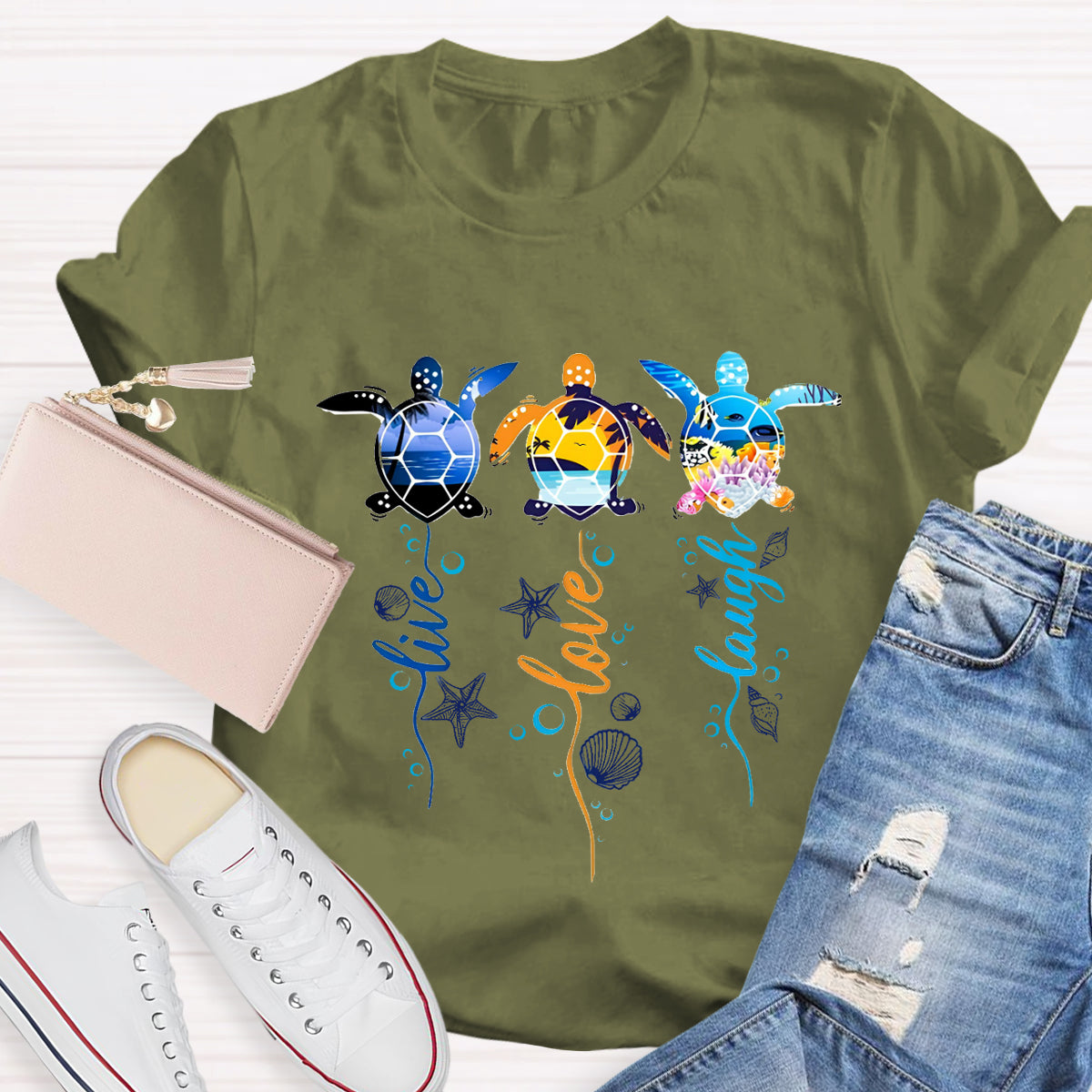 Purple and Pink Sea Turtle Swimming in Blue Ocean T-Shirt