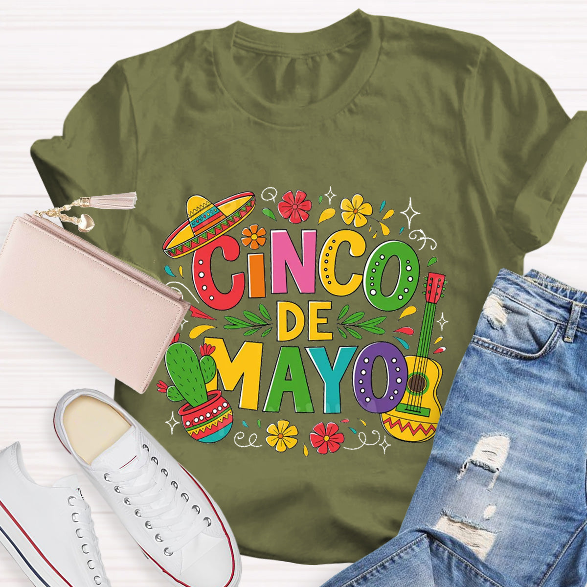 Cinco De Mayo Red Flower Teacher T-Shirt
