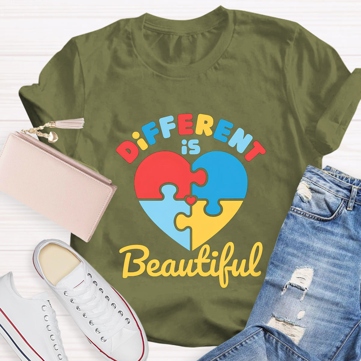 Different Is Beautiful Colorful Heart Teacher T-Shirt