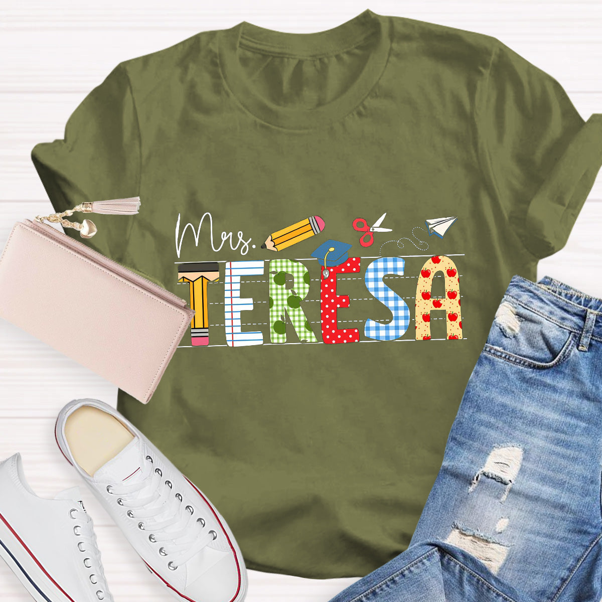 Personalized Name Paper Airplane Teacher T-Shirt