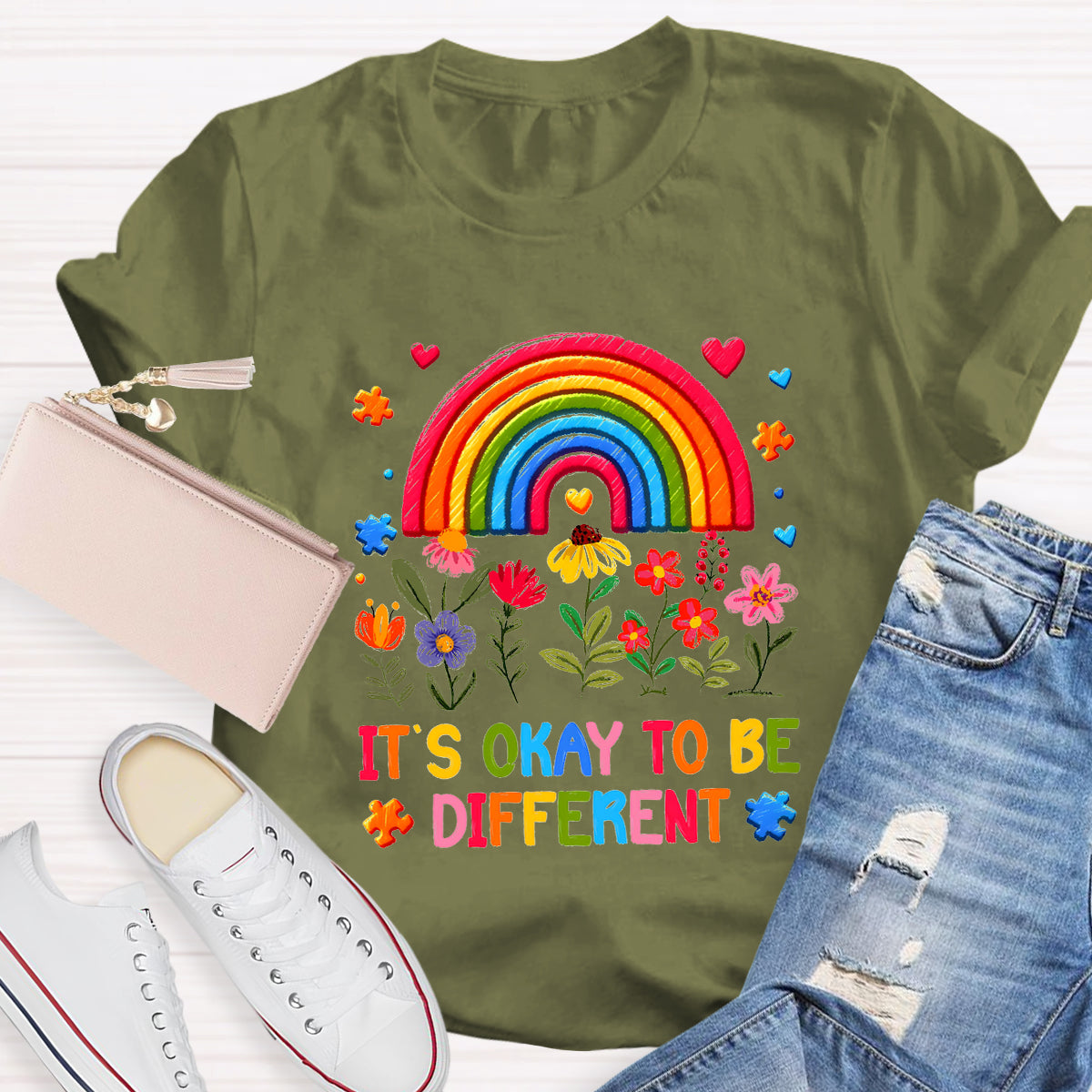 It's Okay to Be Different Floral Rainbow T-Shirt