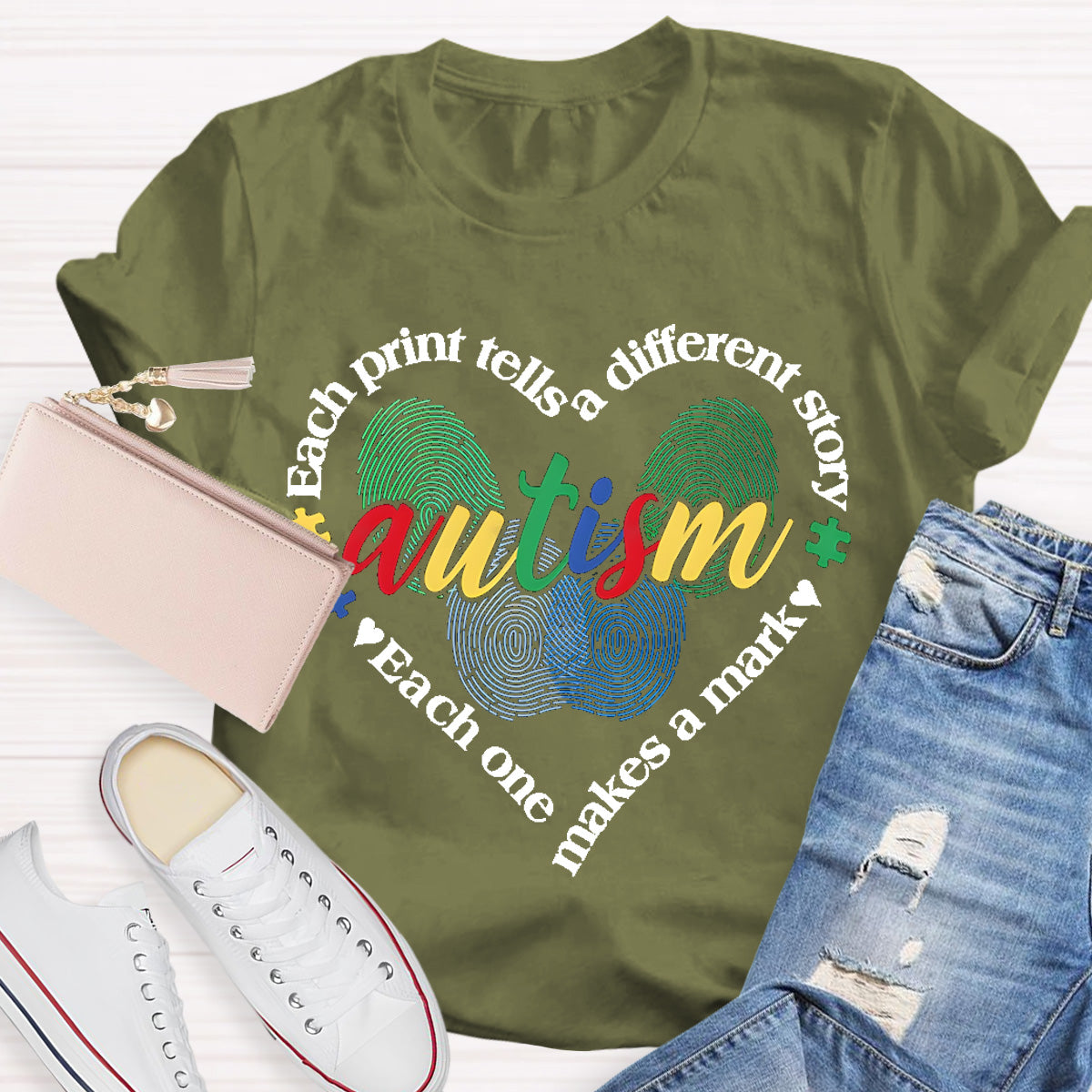 Each Print Tells A Different Story Autism Heart Teacher T-Shirt