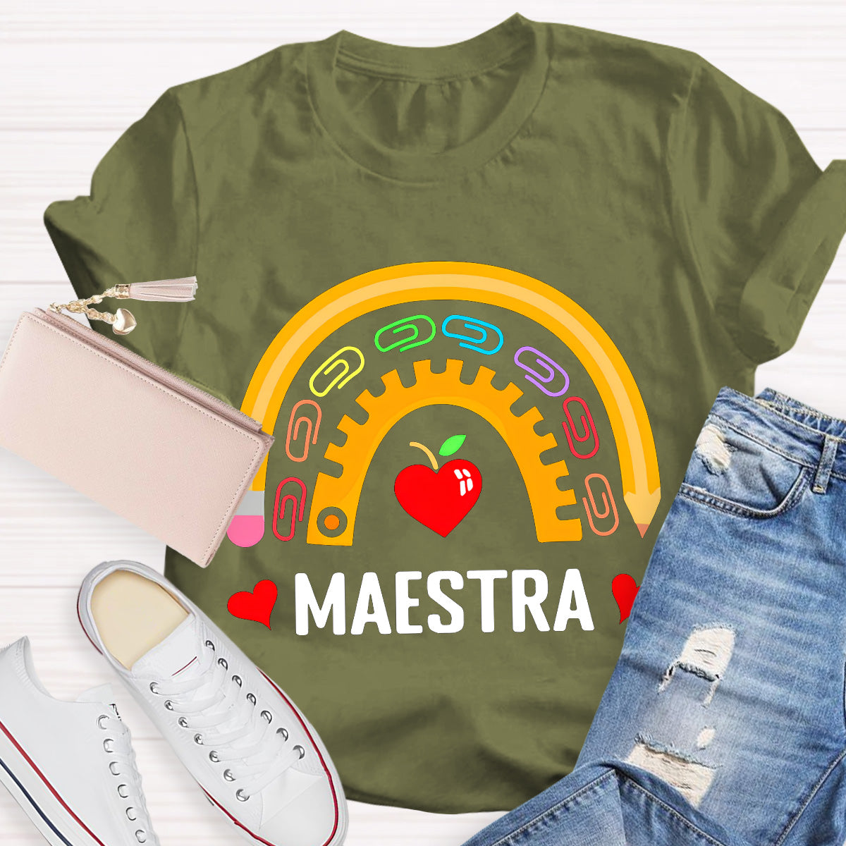 Maestra Color Paper Clip Teacher T-Shirt