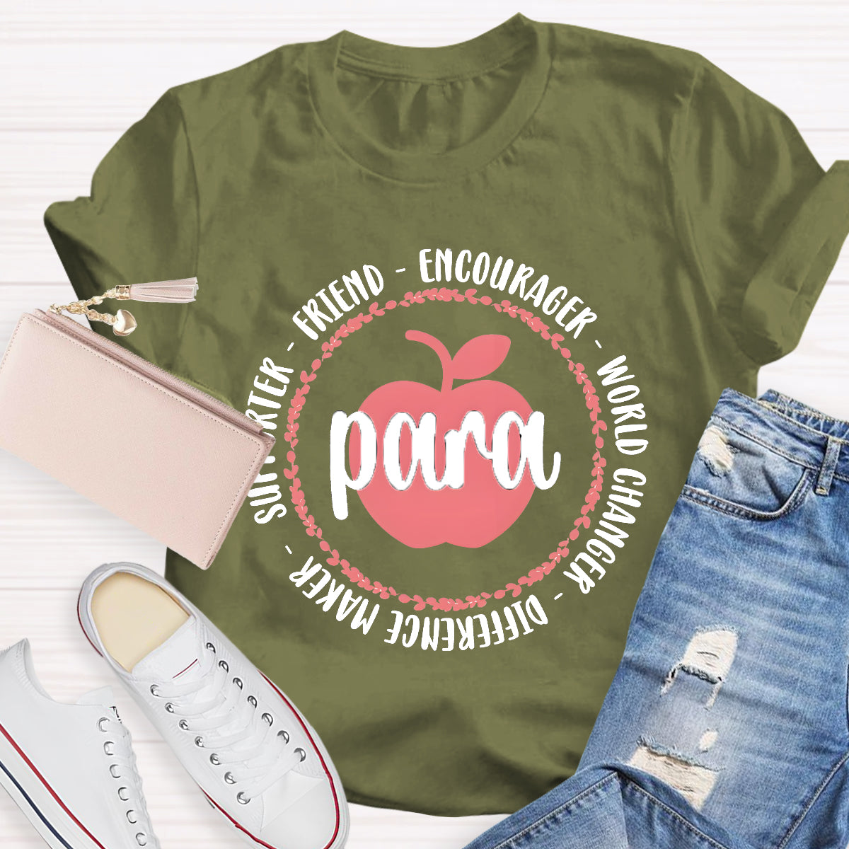 Para Encourage World Changer Pink Apple Teacher T-Shirt